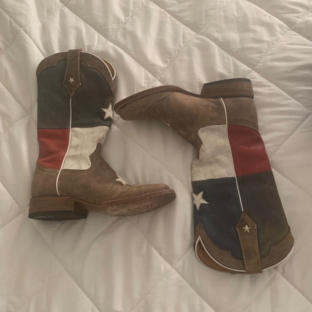 Texas Flag Roper Girl Cowboy Boots Real Leather